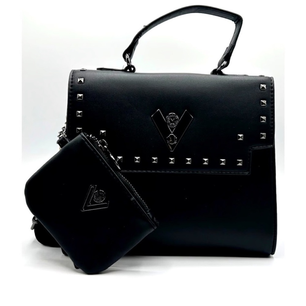 NWT Valentino Orlandi Black Studded Satchel Bag with Pouch - Picture 1 of 11